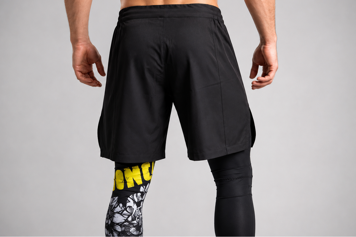 Dark/black onyx MMA, BJJ and training shorts with space for logos