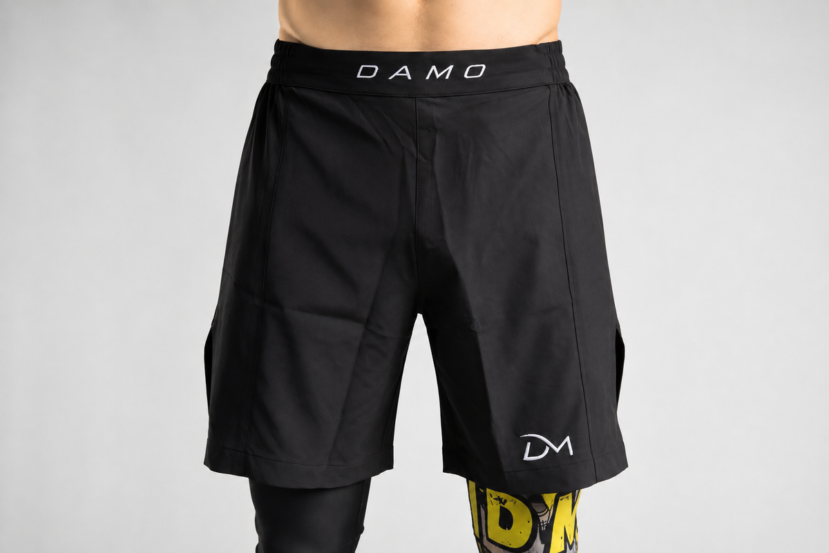 Dark/black onyx MMA, BJJ and training shorts with space for logos